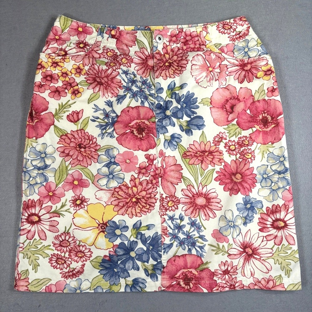 Liz Claiborne Floral A‎ Line Skirt Womens 12 Pink Cottagecore